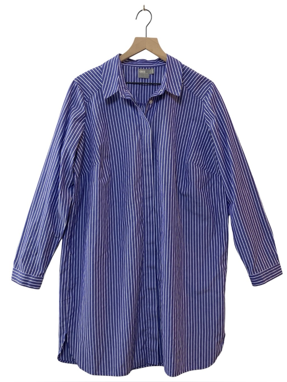 ASOS Pinstriped Shirt Dress Size 14 Blue White Classic Preppy Relaxed Fit